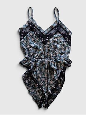 Vintage Radcliffe Lingerie '50s Floral Satin Lace One Piece Pin Up Slip Teddy M